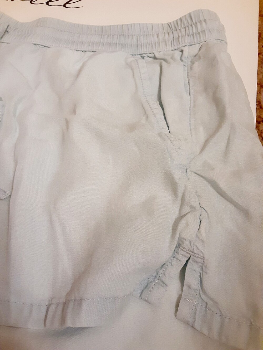 Aerie Chambray Drawstring Shorts Womens Light Blue Smocked Waist - Picture 9 of 9